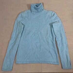 Lord & Taylor Cashmere Turtleneck Sweater Light Blue 100% Cashmere Large L/G